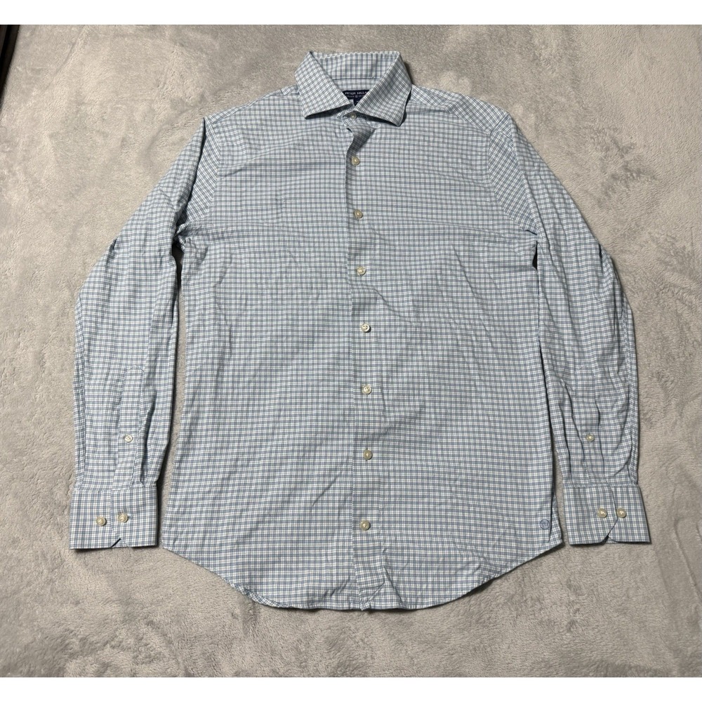 Peter Millar Crown Crafted Mens Medium Blue Plaid Long Sleeve Button Down Shirt